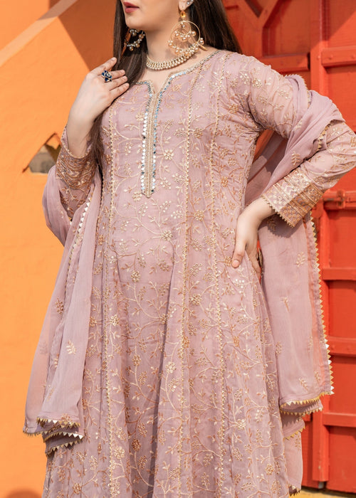 Zardozi Dreams by Abaan Zohan RTW Embroidered chiffon 3 Piece Suit Zar-e-Firdaus Teapink - Festive Collection