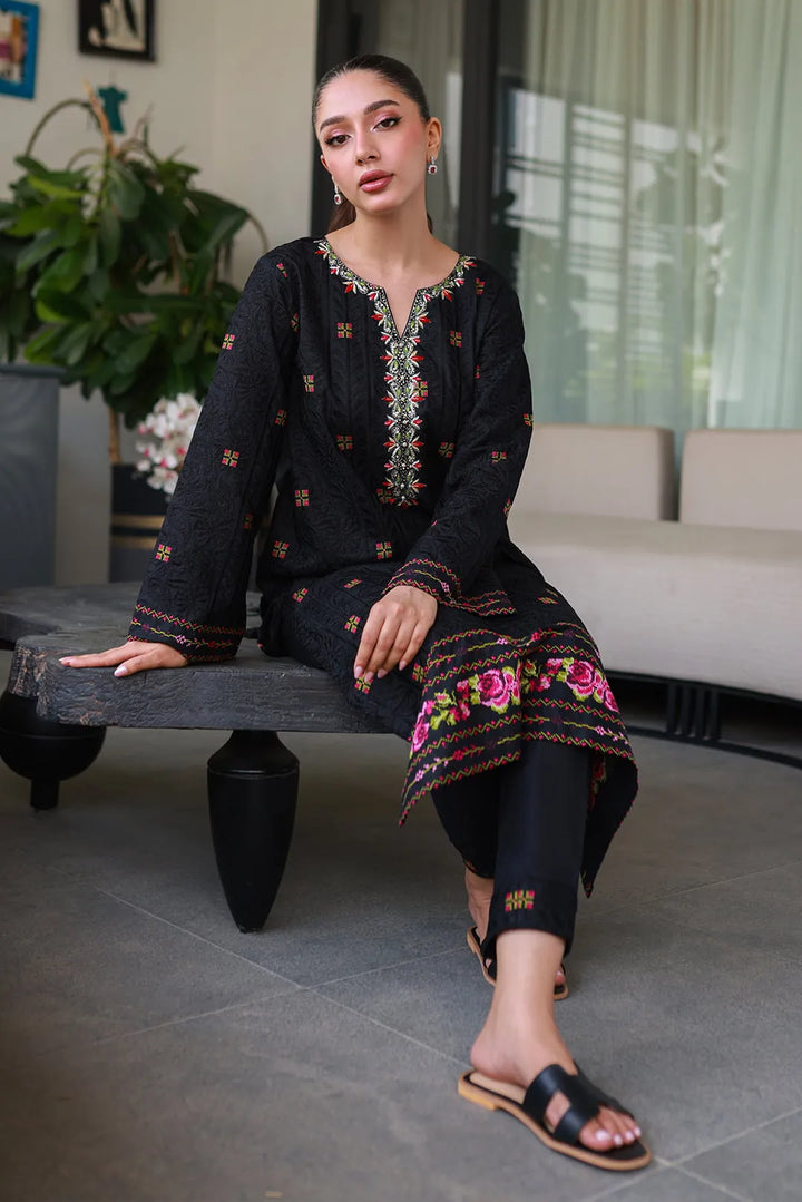 Nadia Khan Pret Embroidered Raw Silk 2 Piece Jet Black