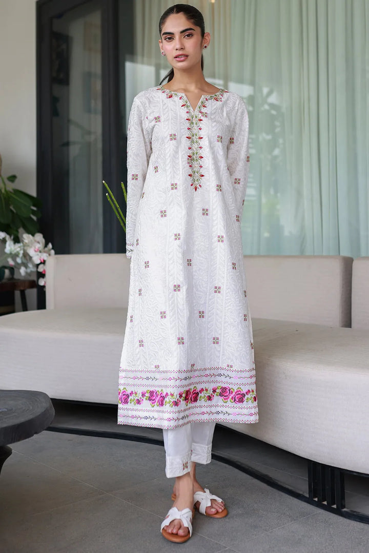 Nadia Khan Pret Embroidered Raw Silk 2 Piece Rose White
