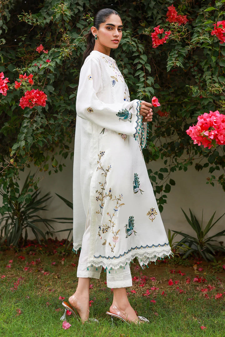 Nadia Khan Pret Embroidered Raw Silk 2 Piece Powder white