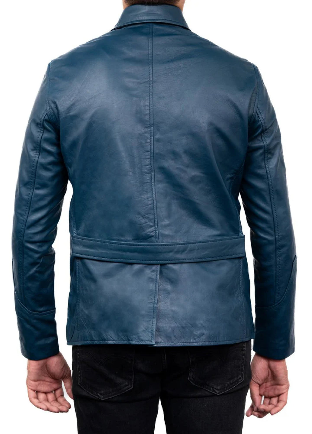 Jild Leathers 5-Button Men Lambskin Leather Blazer-Blue - Blazers And Coats Collection