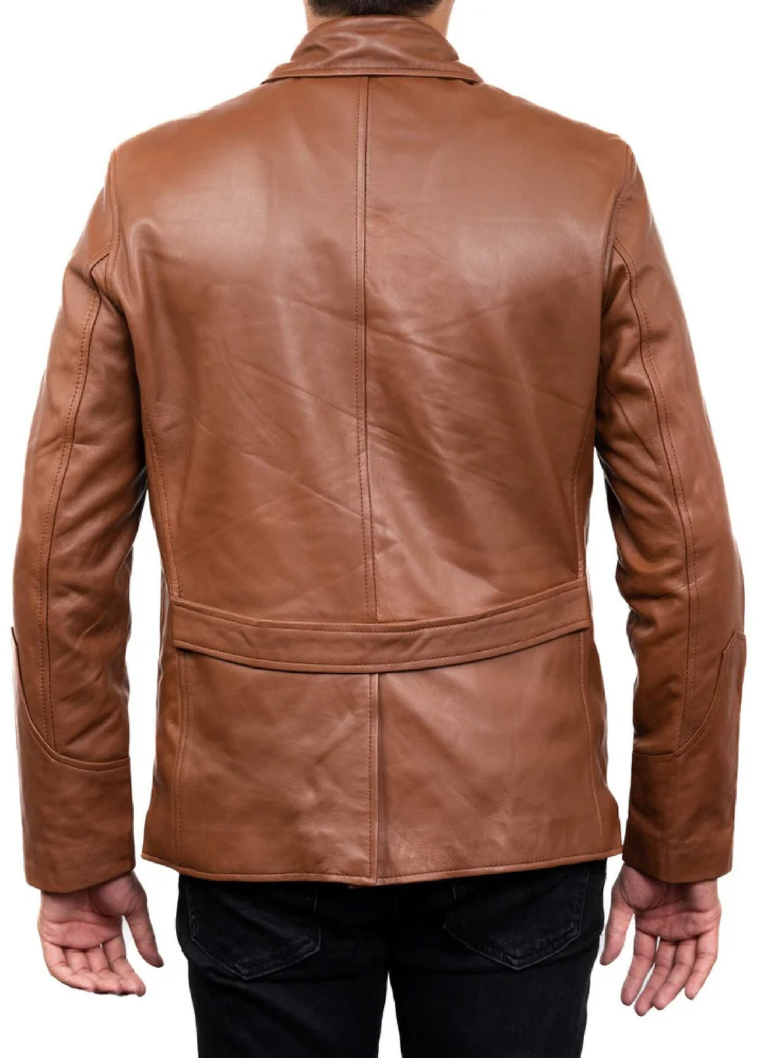 Jild Leathers 5-Button Men Lambskin Leather Blazer-Cognac - Blazers And Coats Collection