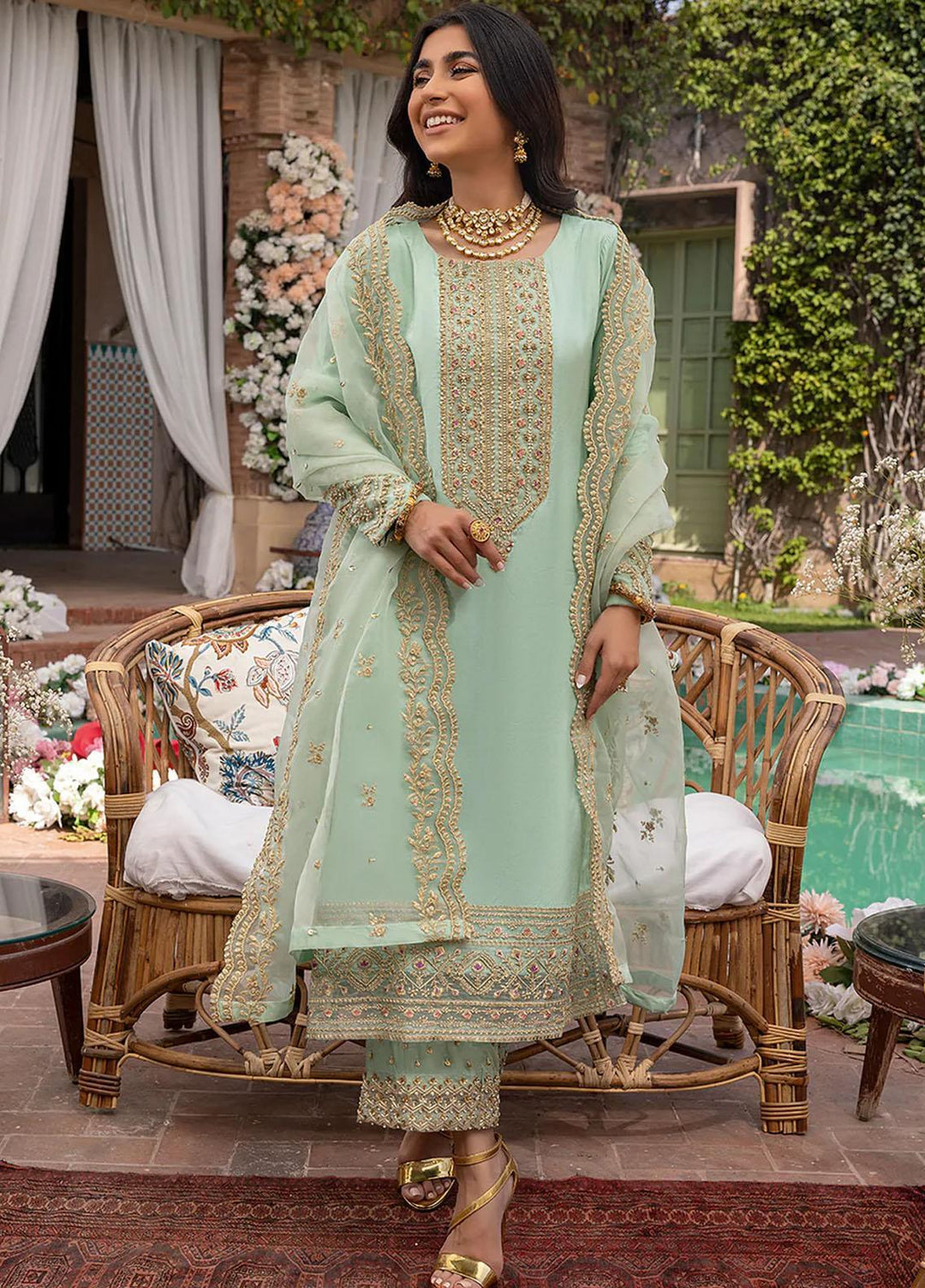 Azure Pret Embroidered Cotton Silk 3 Piece Dress Tranquil TQ295