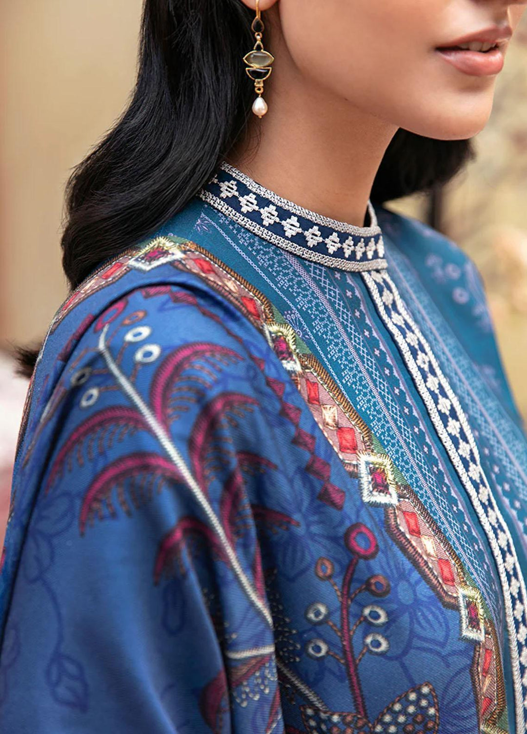 Cross Stitch Embroidered Linen Suits Unstitched 3 Piece CS22W 06 Blue Frost - Winter Collection