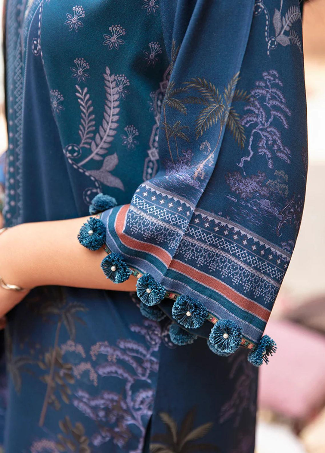 Cross Stitch Embroidered Linen Suits Unstitched 3 Piece CS22W 06 Blue Frost - Winter Collection