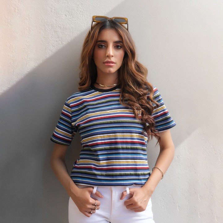 Dhaga Women Western Solids T- Shirt jersy Coloured Stripe DH10007 - Summer Collection