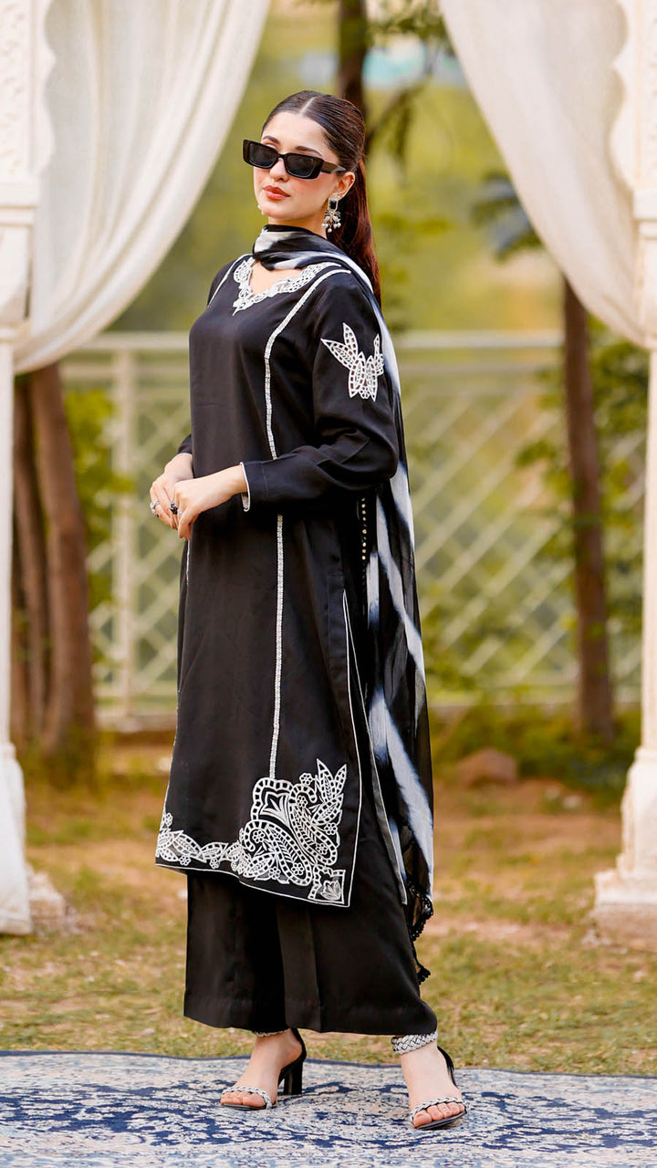 Jashn e Eid by Reezas Women Embroidered Lawn Silk 3 Piece Mehr-e-Eid Black - Summer Collection