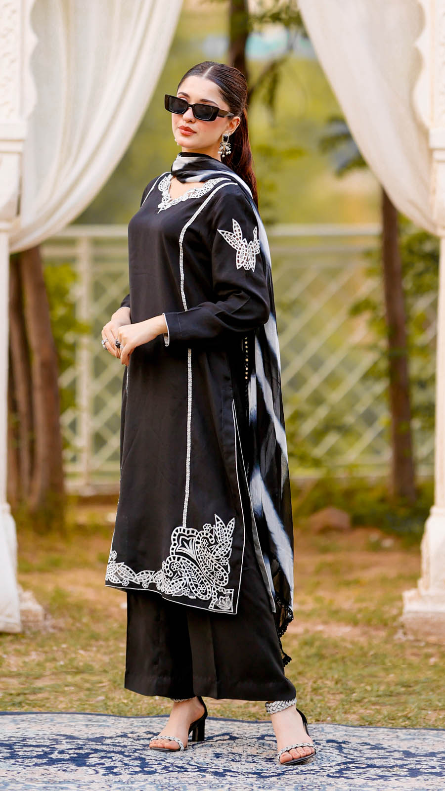 Jashn e Eid by Reezas Women Embroidered Lawn Silk 3 Piece Mehr-e-Eid Black - Summer Collection