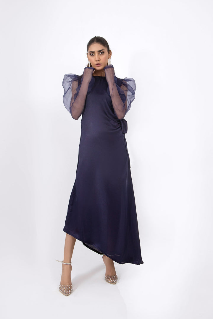 Qais by Syah Women RTW Solids Silk 1 Piece Organza Puffed Sleeves Dress - Festive Collection