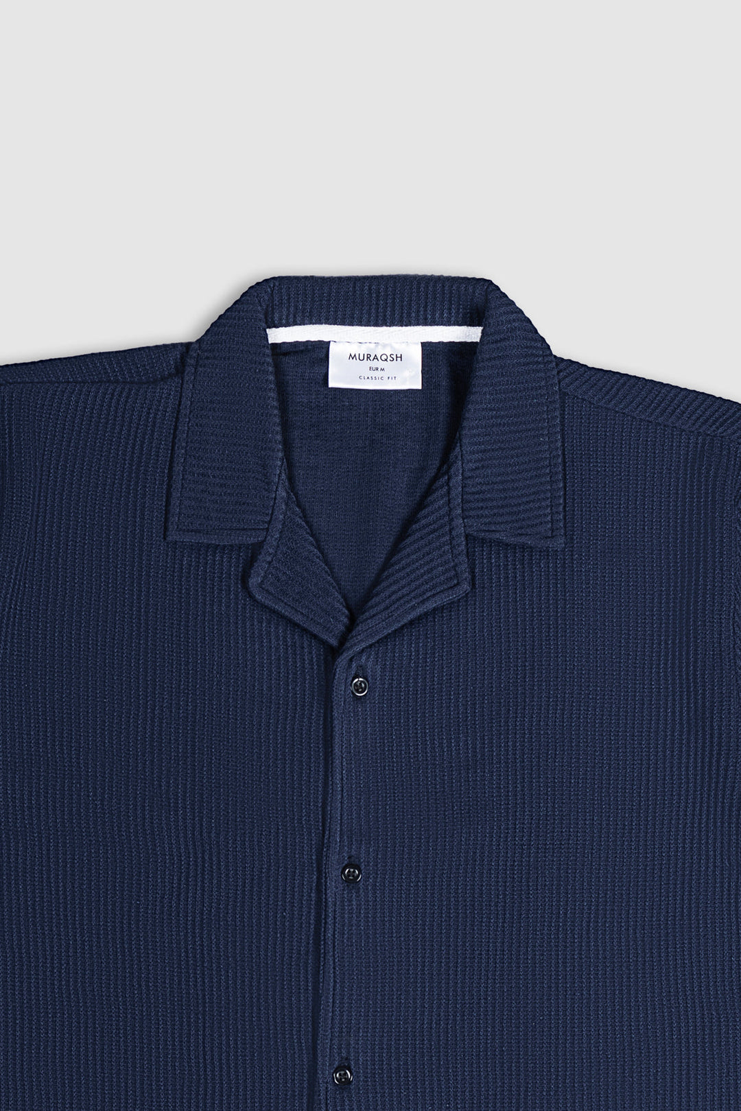 Muraqsh Ready To Wear Solids Cotton Men Navy Blue Drop Needle Revere Button Down ABD-NBDNRBD-FS - Summer Collection