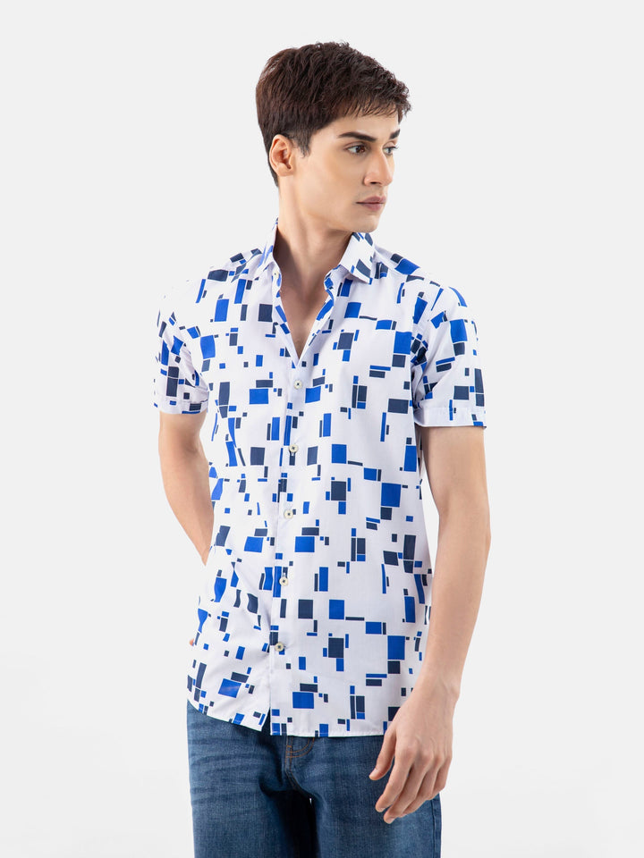 Brumano Ready To Wear Shirts Men 1 Piece Cotton Blue Abstract Printed Half Sleeve Shirt 0-33-024-3242 - Summer Collection