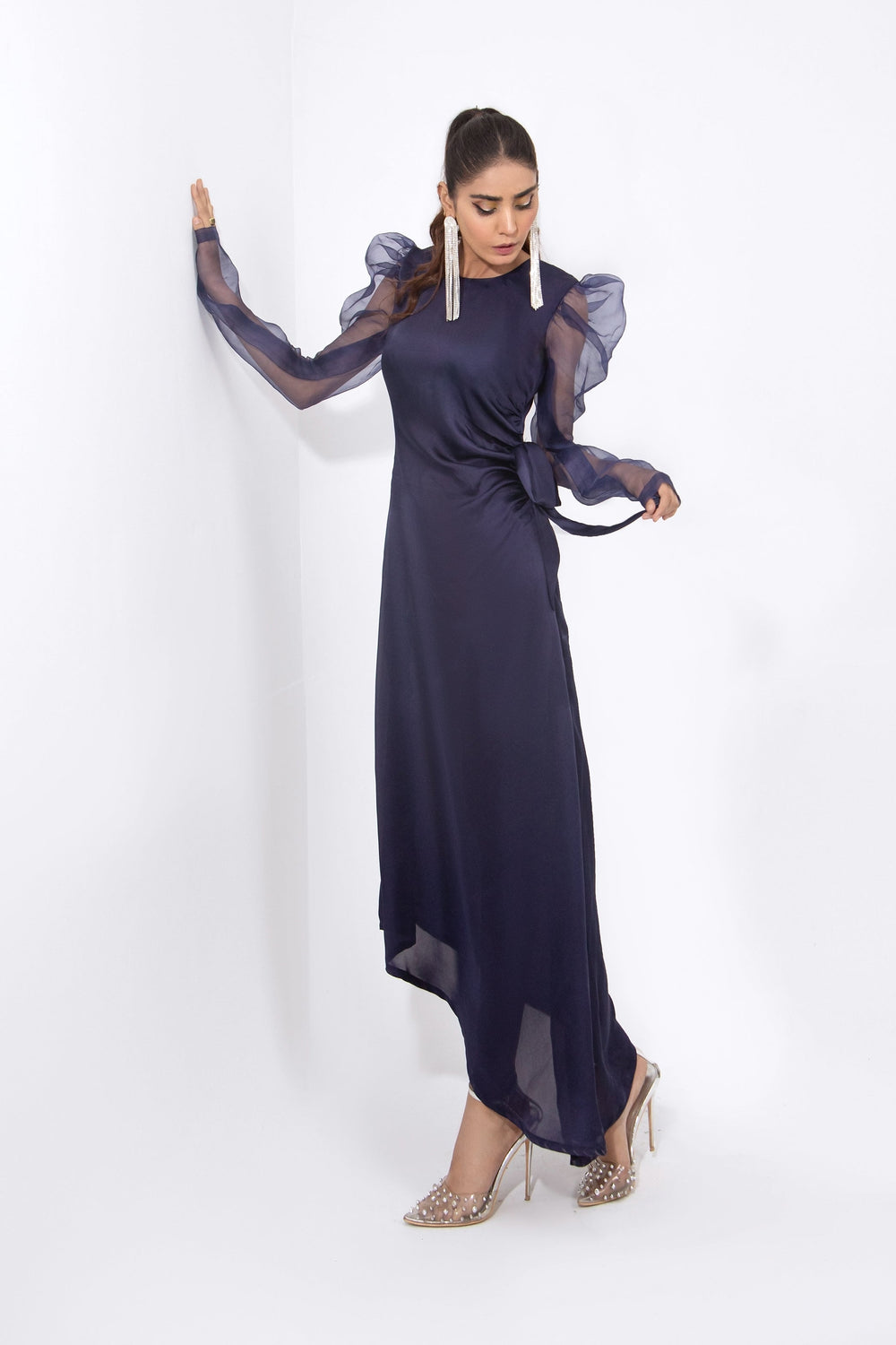 Qais by Syah Women RTW Solids Silk 1 Piece Organza Puffed Sleeves Dress - Festive Collection
