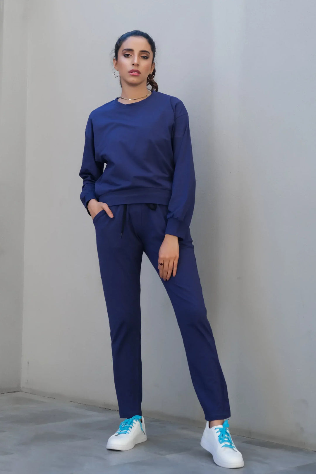 Dhaga Women Western Solids 2 Piece jersy Royal Blue Co Ords Crop DHSSSCO6 - Summer Collection