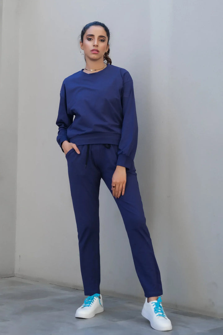 Dhaga Women Western Solids 2 Piece jersy Royal Blue Co Ords Crop DHSSSCO6 - Summer Collection