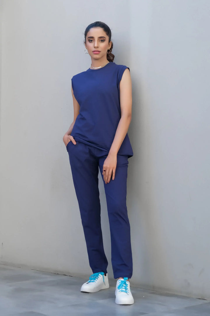 Dhaga Women Western Solids 2 Piece jersy Royal Blue Co Ords Sleeveless DHSSSCO6 - Summer Collection