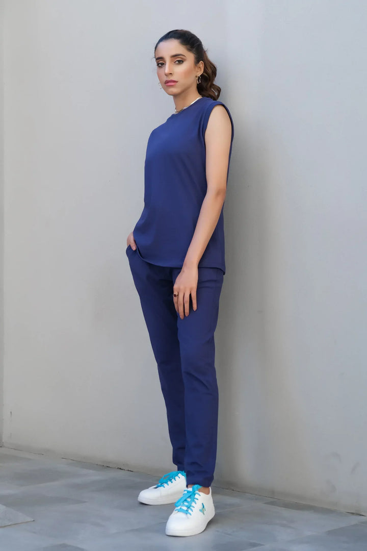 Dhaga Women Western Solids 2 Piece jersy Royal Blue Co Ords Sleeveless DHSSSCO6 - Summer Collection