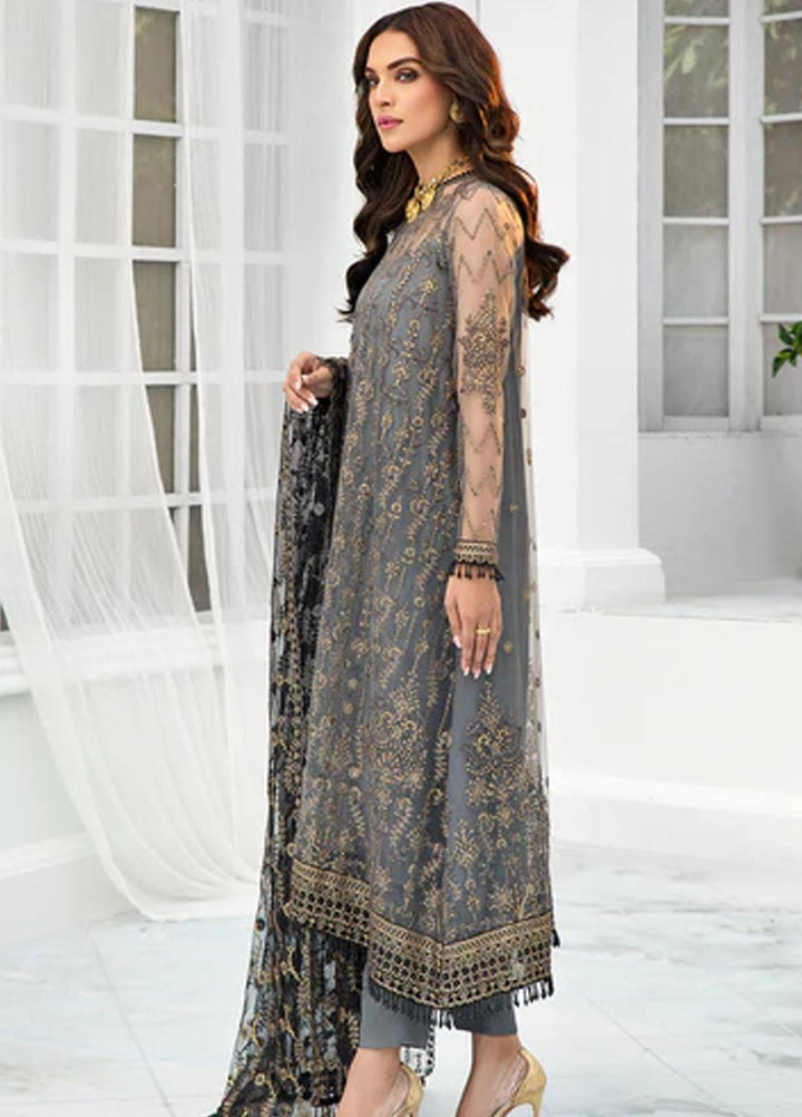 Zarif Embroidered Net Suits Unstitched 3 Piece ZR25UF ZDL-03 Graphite - Luxury Collection