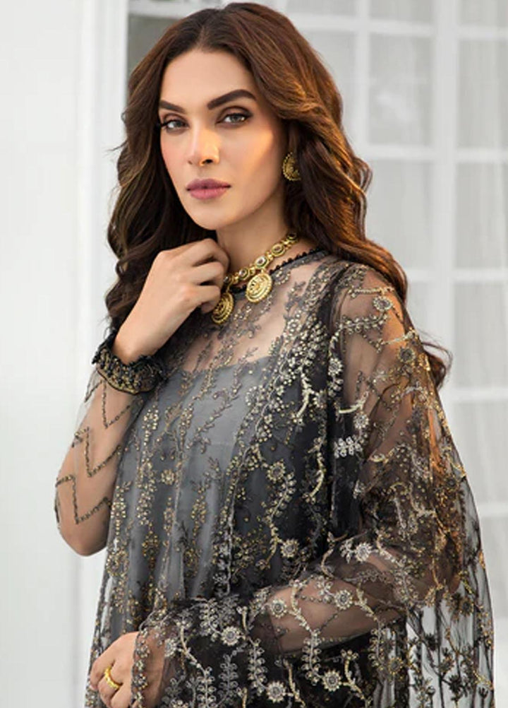 Zarif Embroidered Net Suits Unstitched 3 Piece ZR25UF ZDL-03 Graphite - Luxury Collection