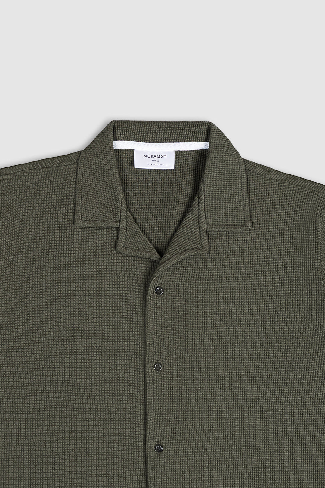 Muraqsh Ready To Wear Solids Waffle Men Olive Waffle Textured Revere Button Down ABD-OWTRBD-FS - Summer Collection