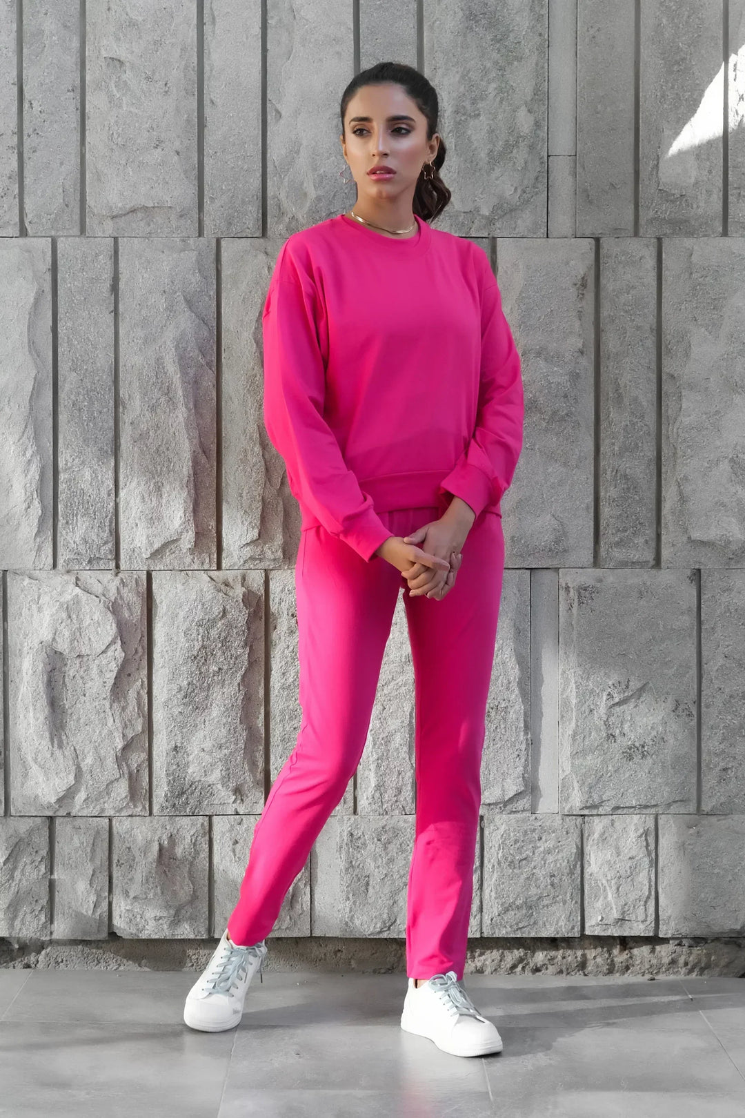 Dhaga Women Western Solids 2 Piece jersy Fushia Co Ords DHSSSCO1 - Summer Collection