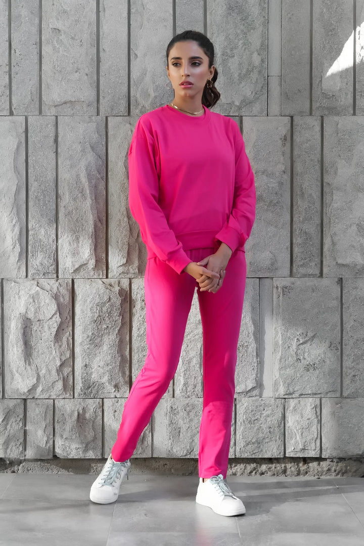 Dhaga Women Western Solids 2 Piece jersy Fushia Co Ords DHSSSCO1 - Summer Collection