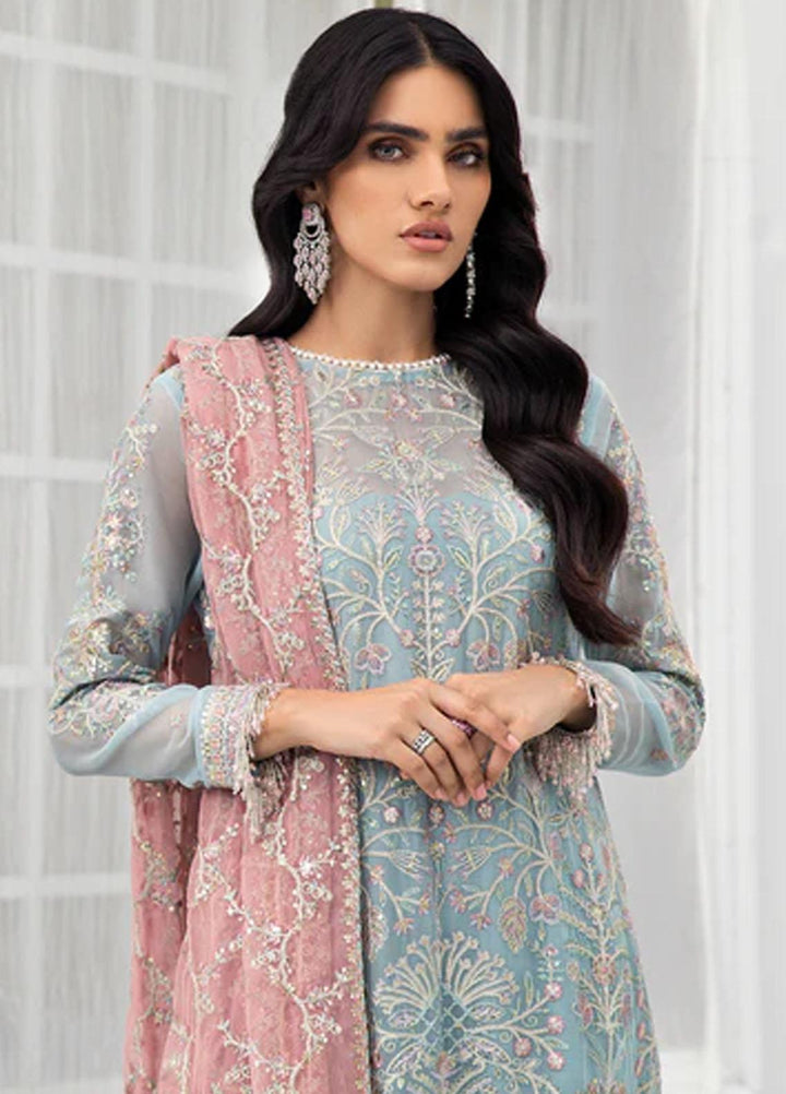 Zarif Embroidered Chiffon Suits Unstitched 3 Piece ZR25UF ZDL-04 Blue Mist - Luxury Collection