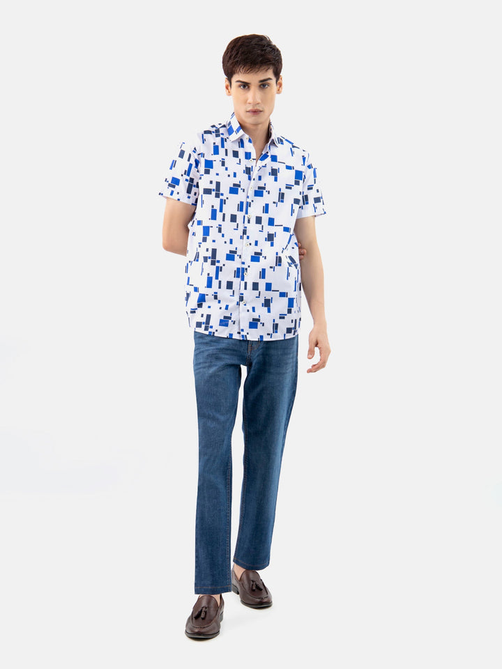Brumano Ready To Wear Shirts Men 1 Piece Cotton Blue Abstract Printed Half Sleeve Shirt 0-33-024-3242 - Summer Collection