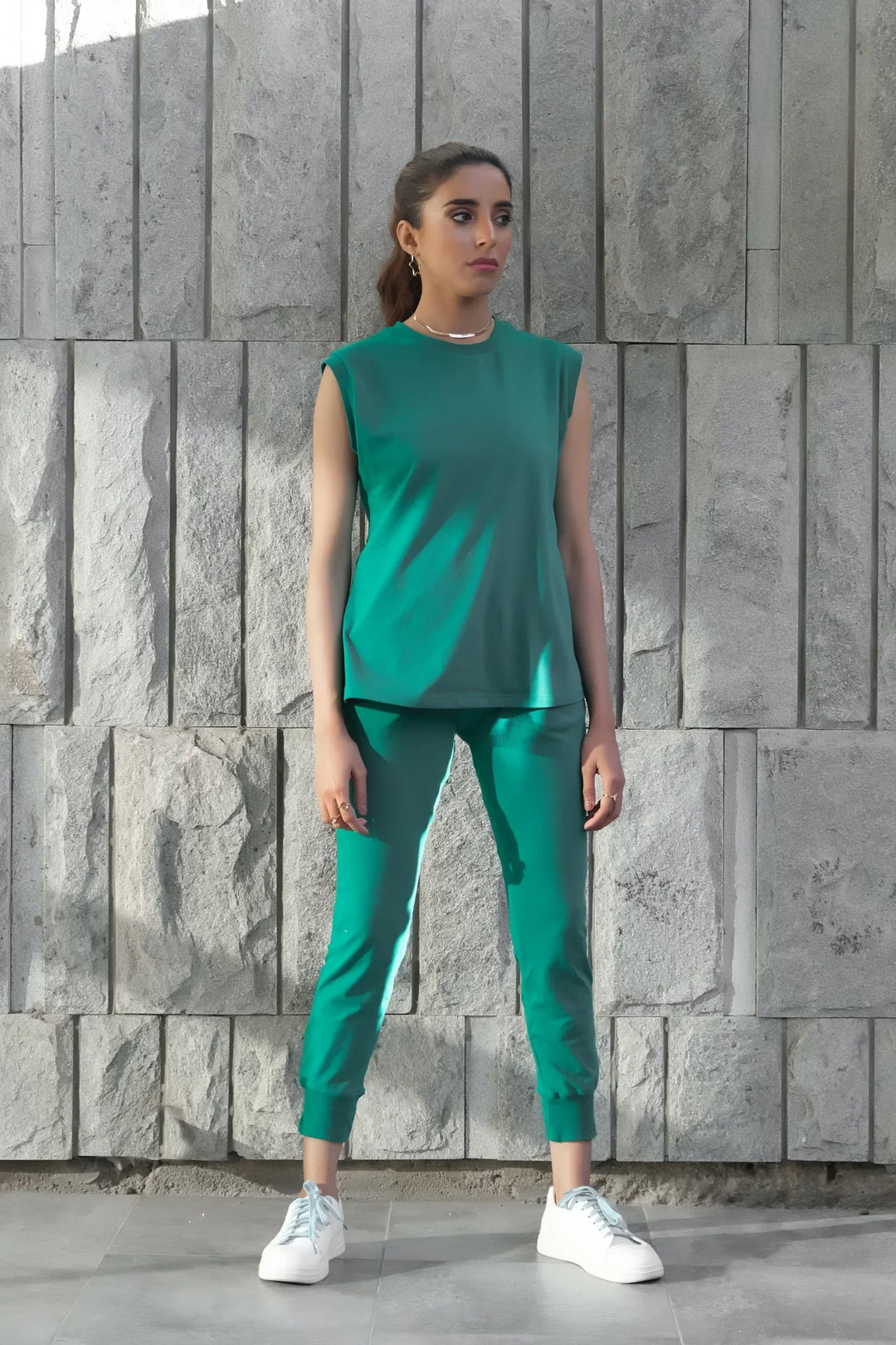 Dhaga Women Western Solids 2 Piece jersy Lush Meadow Co Ords Sleeveless DHSSSCO3 - Summer Collection