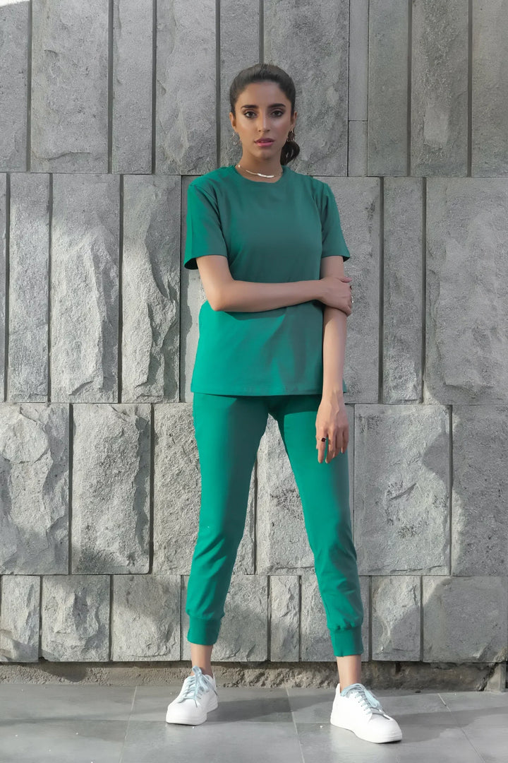 Dhaga Women Western Solids 2 Piece jersy Lush Meadow Co Ords Half Sleeves DHSSSCO3 - Summer Collection