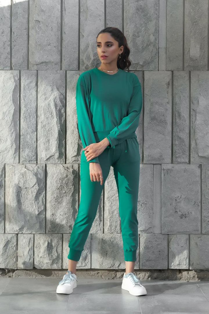 Dhaga Women Western Solids 2 Piece jersy Lush Meadow Co Ords Crop DHSSSCO3 - Summer Collection