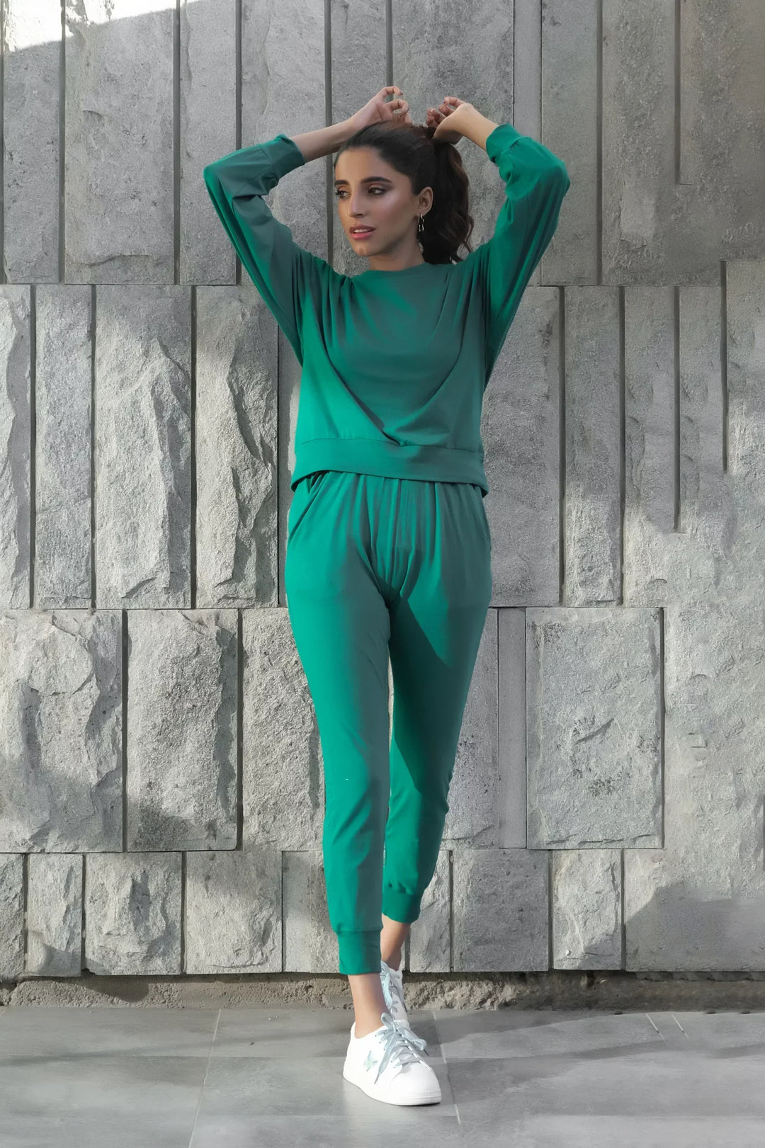 Dhaga Women Western Solids 2 Piece jersy Lush Meadow Co Ords Crop DHSSSCO3 - Summer Collection