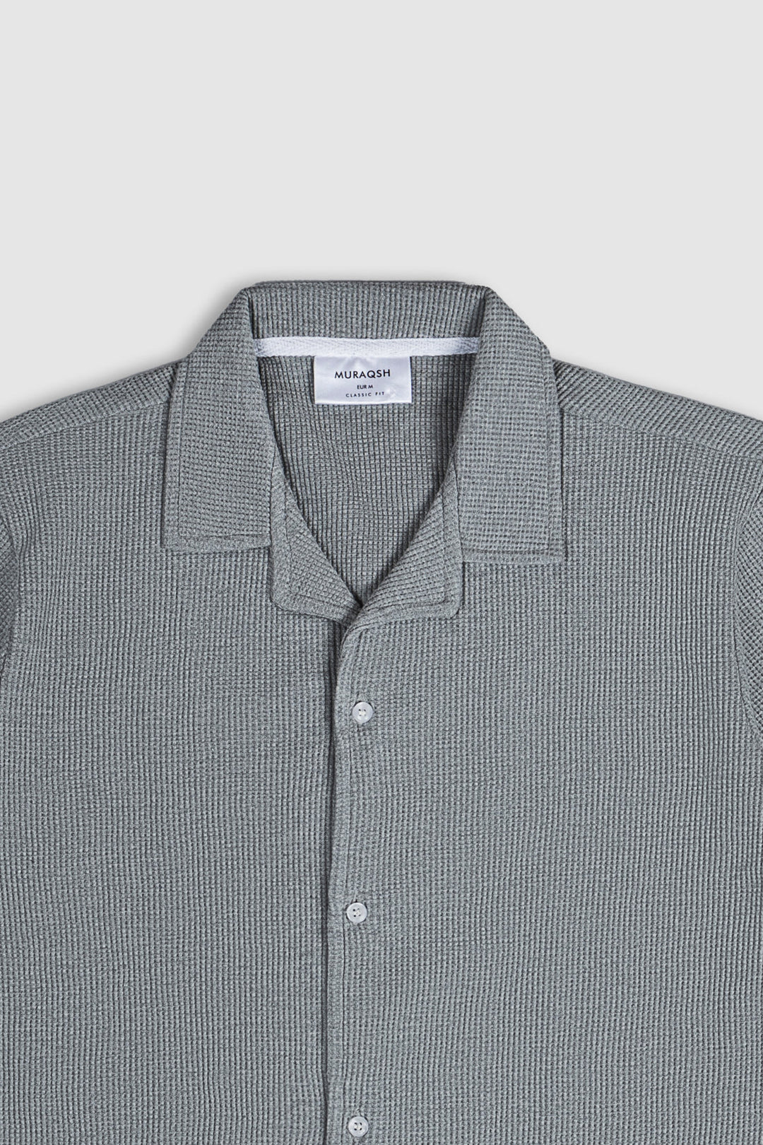 Muraqsh Ready To Wear Solids Cotton Men Light Grey Waffle Textured Revere Button Down ABDGWTRBD-FS - Summer Collection