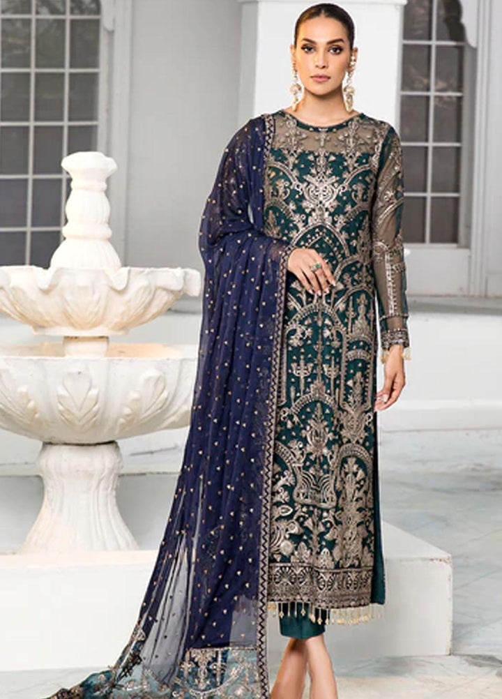 Zarif Embroidered Net Suits Unstitched 3 Piece ZR25UF ZDL-09 Meadow - Luxury Collection