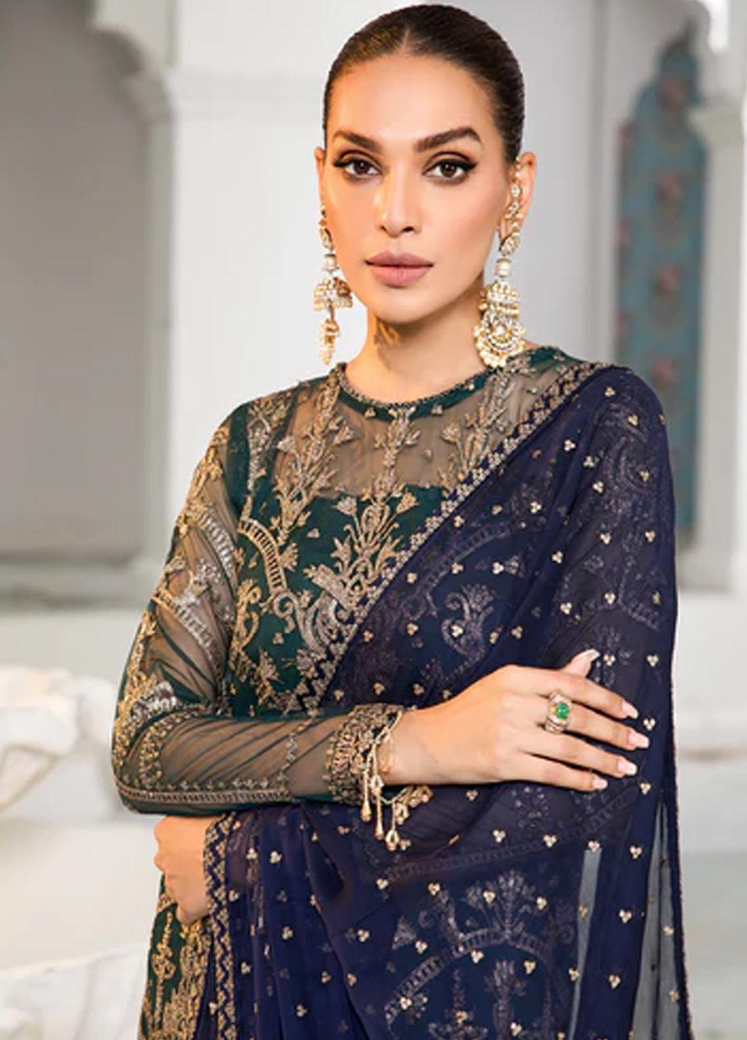 Zarif Embroidered Net Suits Unstitched 3 Piece ZR25UF ZDL-09 Meadow - Luxury Collection