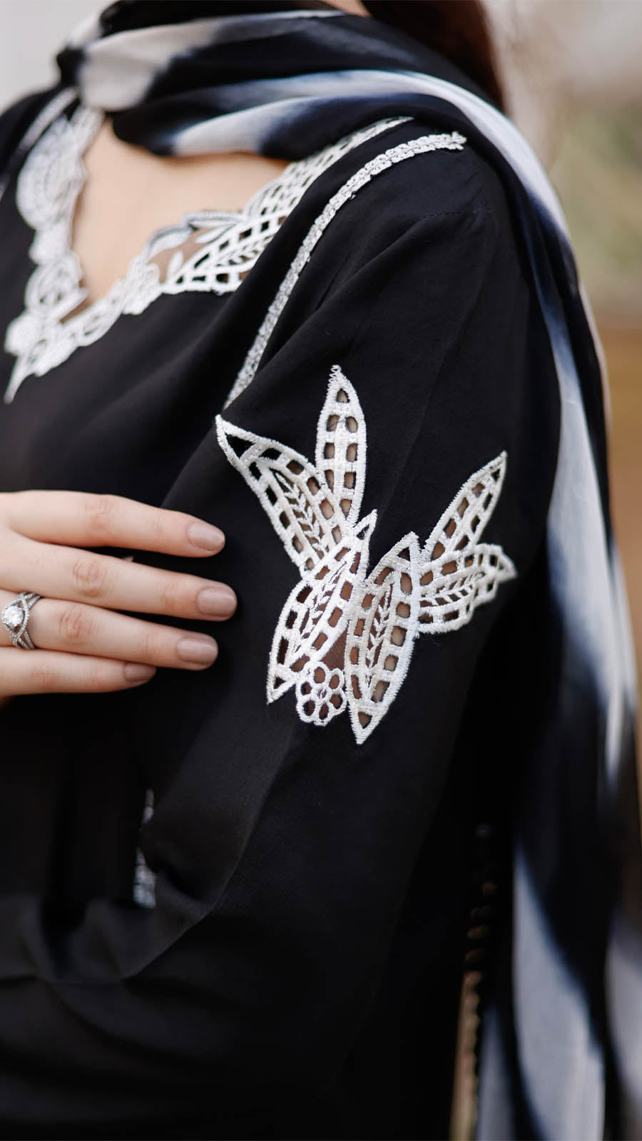 Jashn e Eid by Reezas Women Embroidered Lawn Silk 3 Piece Mehr-e-Eid Black - Summer Collection