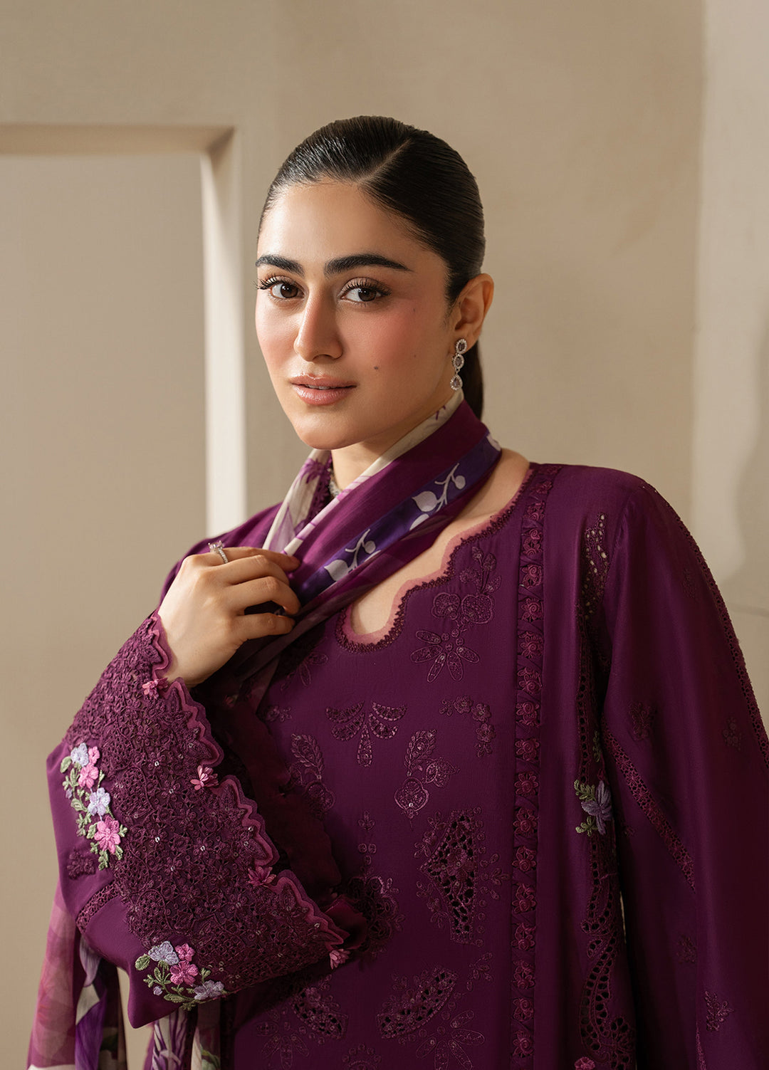 E-Craft by Elaf Unstitched Embroidered Lawn 3 Piece Suit EHC-2B Cassis - Casual Collection