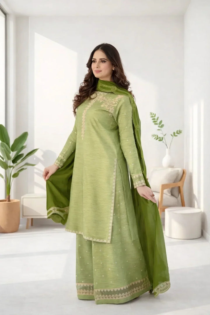 Silk Atelier by Jamni RTW Embroidered Korean Silk 3 Piece Suit MINT CRUSH Festive Collection