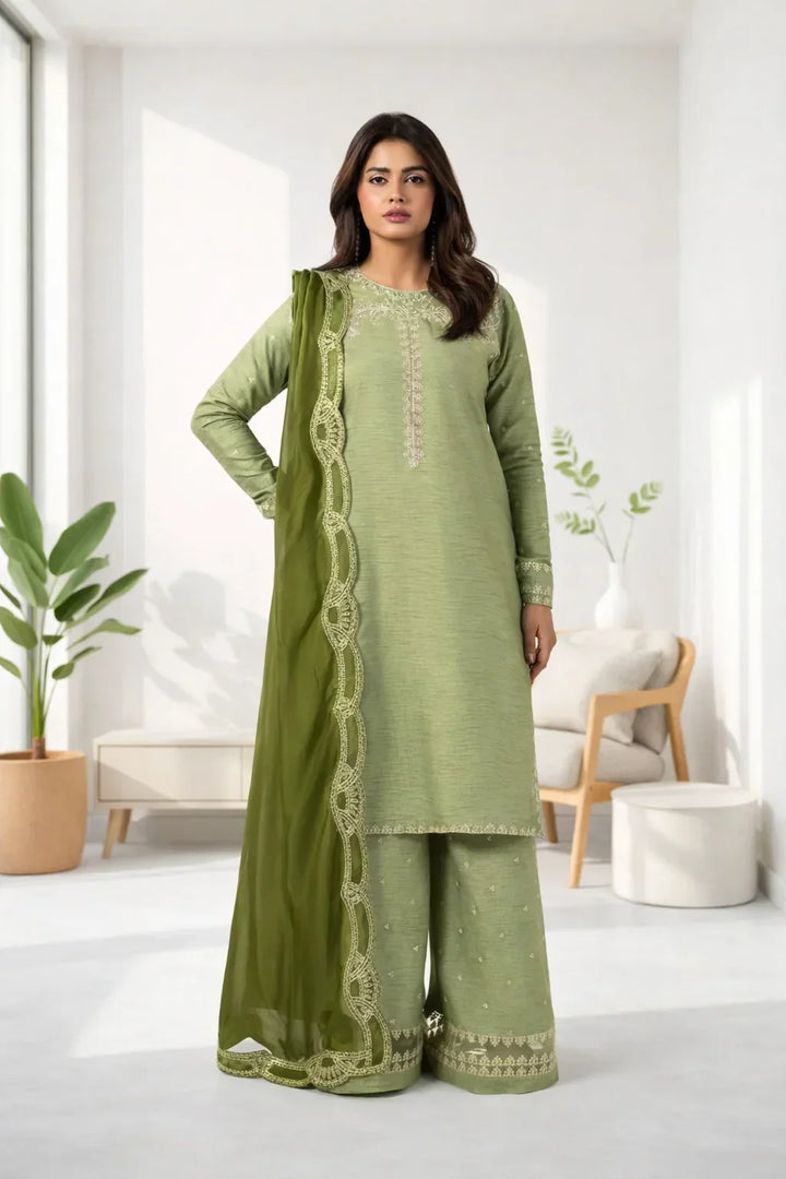 Silk Atelier by Jamni RTW Embroidered Korean Silk 3 Piece Suit MINT CRUSH Festive Collection