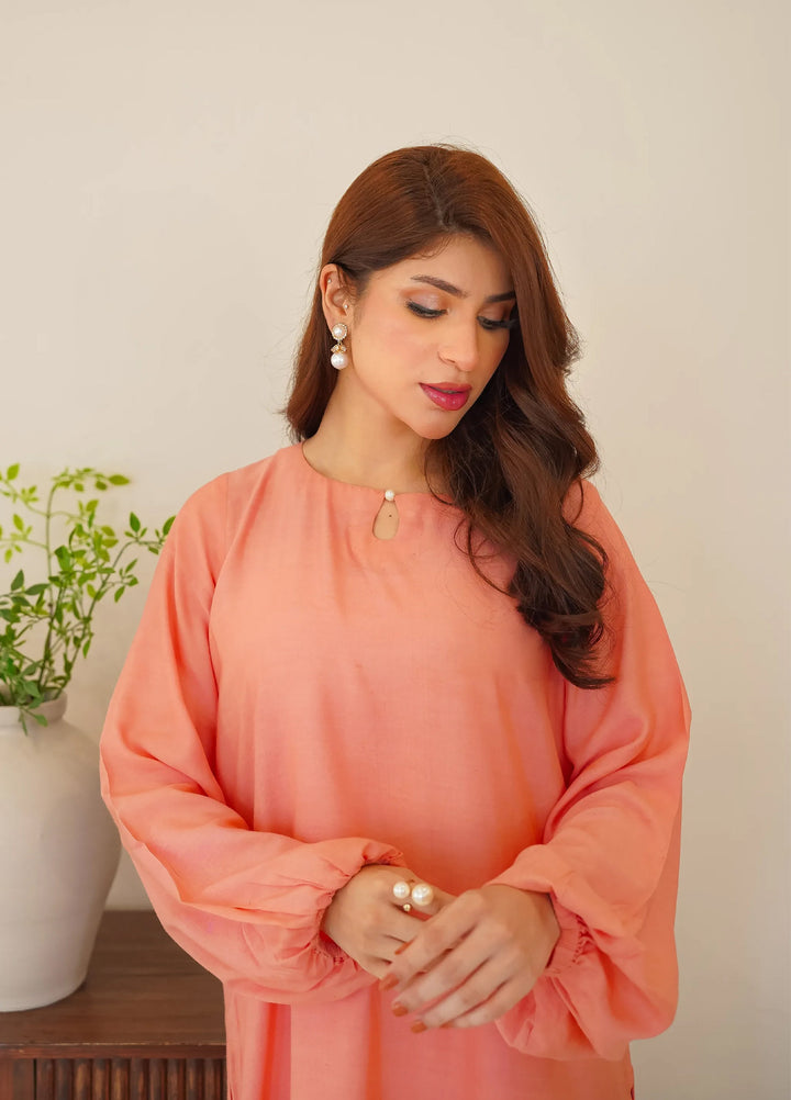 Luxe by Menaal RTW Solids Viscose Lawn 2 Piece Suit PEACHLET - Casual Collection