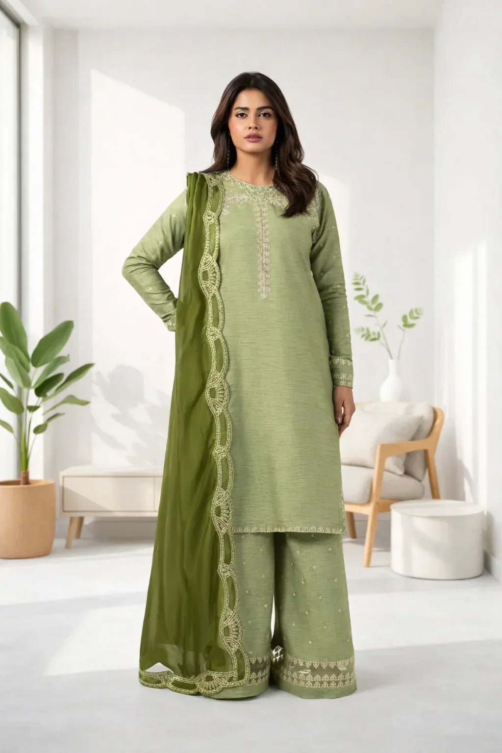 Silk Atelier by Jamni RTW Embroidered Korean Silk 3 Piece Suit MINT CRUSH Festive Collection