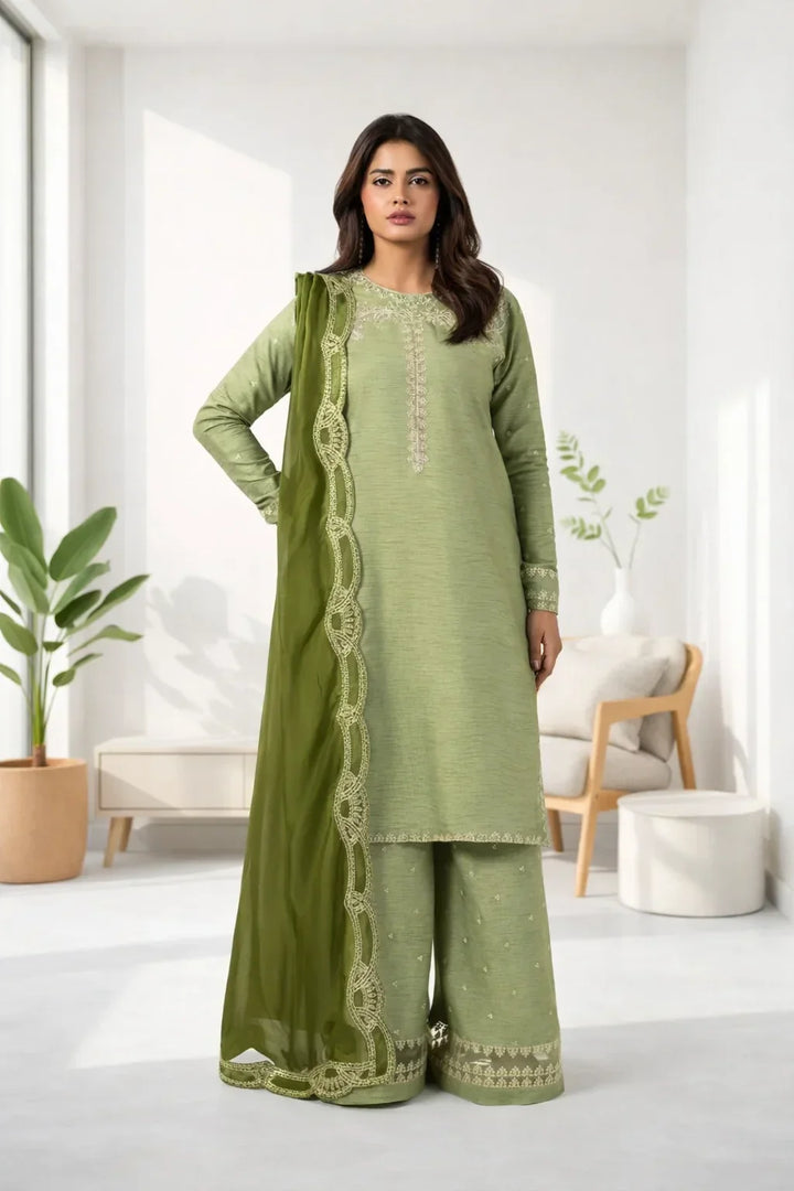 Silk Atelier by Jamni RTW Embroidered Korean Silk 3 Piece Suit MINT CRUSH Festive Collection