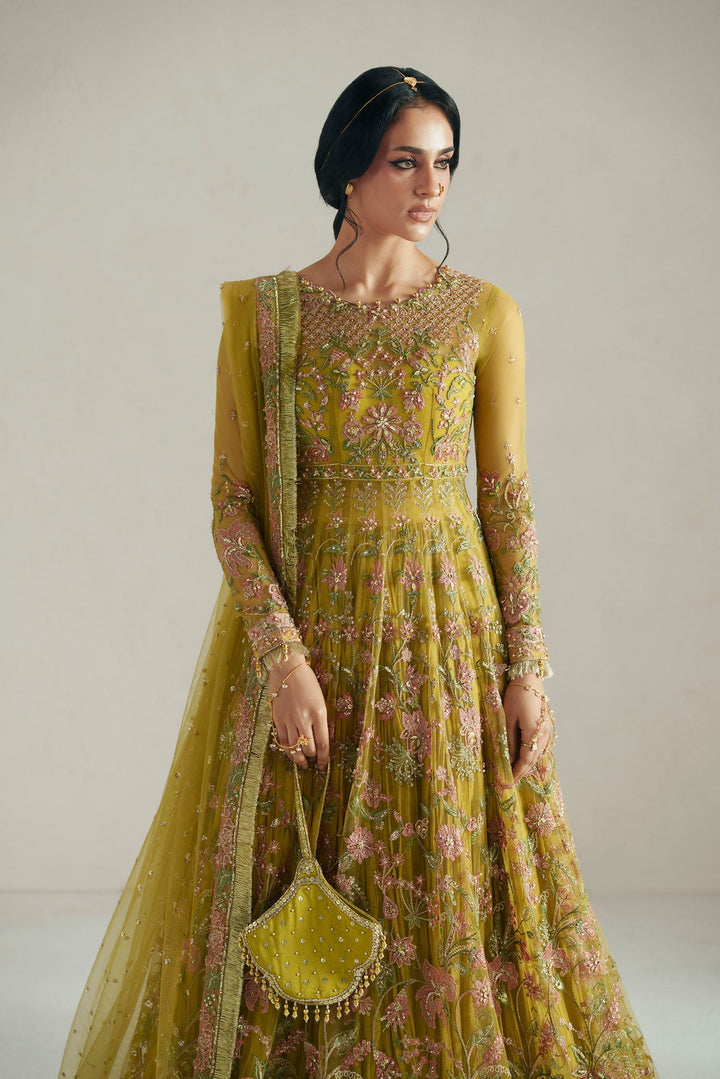 Vera Unstitched Embroidered Net 4 Piece Suit VR26UWF Marigold Mustard - Wedding Collection