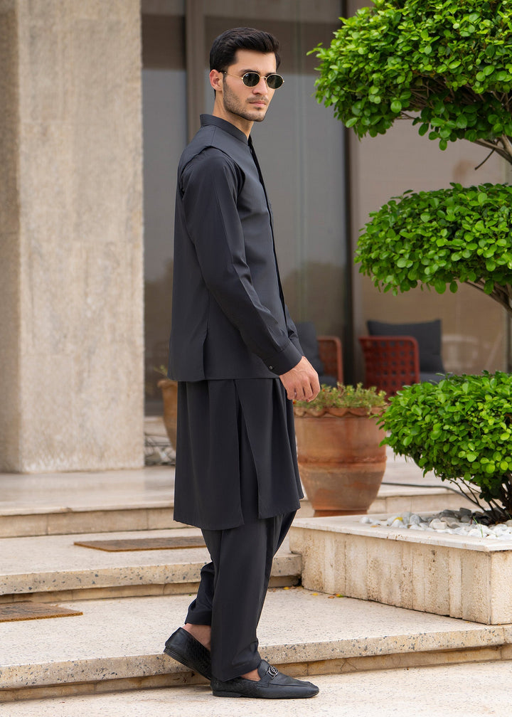 Buraq Men RTW Solids Blended 3 Piece Suit Grey Formal Winter Collection