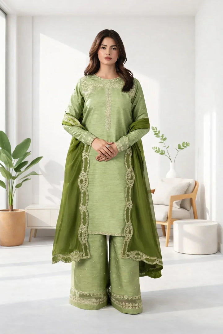 Silk Atelier by Jamni RTW Embroidered Korean Silk 3 Piece Suit MINT CRUSH Festive Collection
