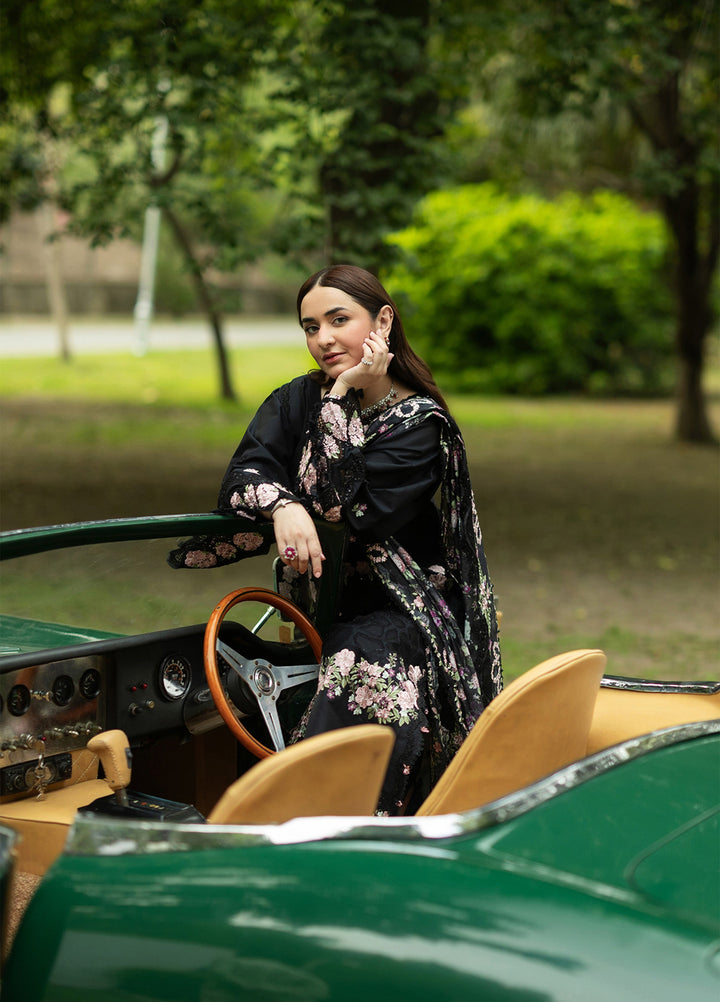 Elaf Premium Unstitched Embroidered Lawn 3 Piece Suit EL26ULF Black Mascara ELQ-5B - Festive Collection