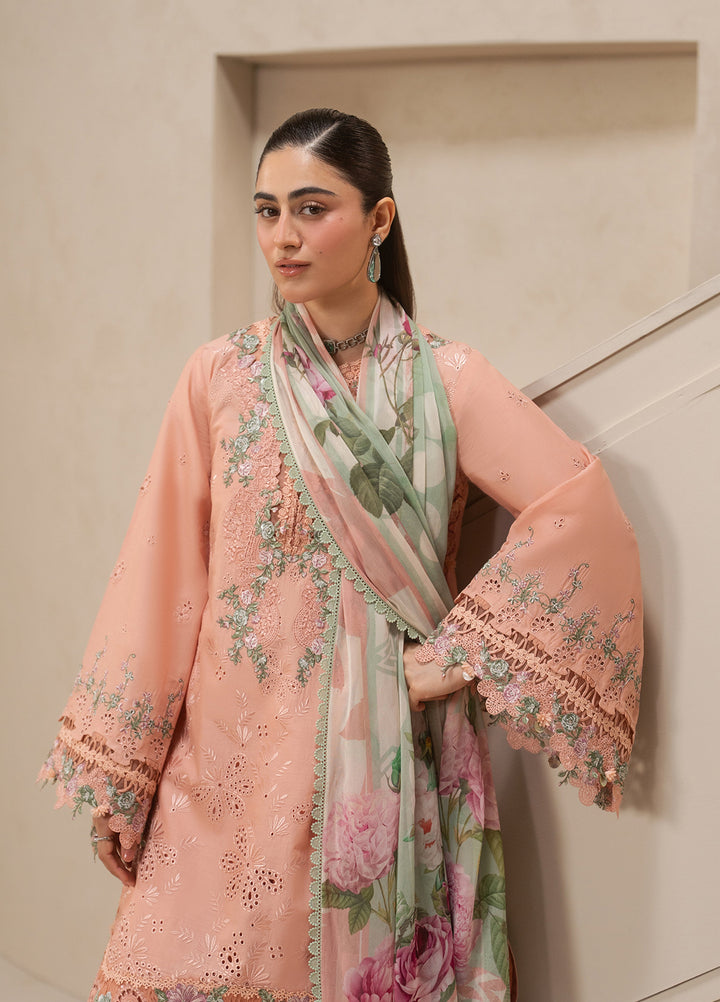 E-Craft by Elaf Unstitched Embroidered Lawn 3 Piece Suit EHC-3B Dustrose - Casual Collection