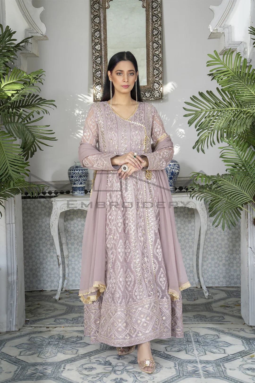 Mona Embroidery Pret Embroidered Chiffon 3 Piece Suit Melanie-Lilac