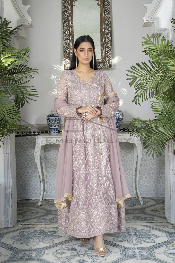 Mona Embroidery Pret Embroidered Chiffon 3 Piece Suit Melanie-Lilac