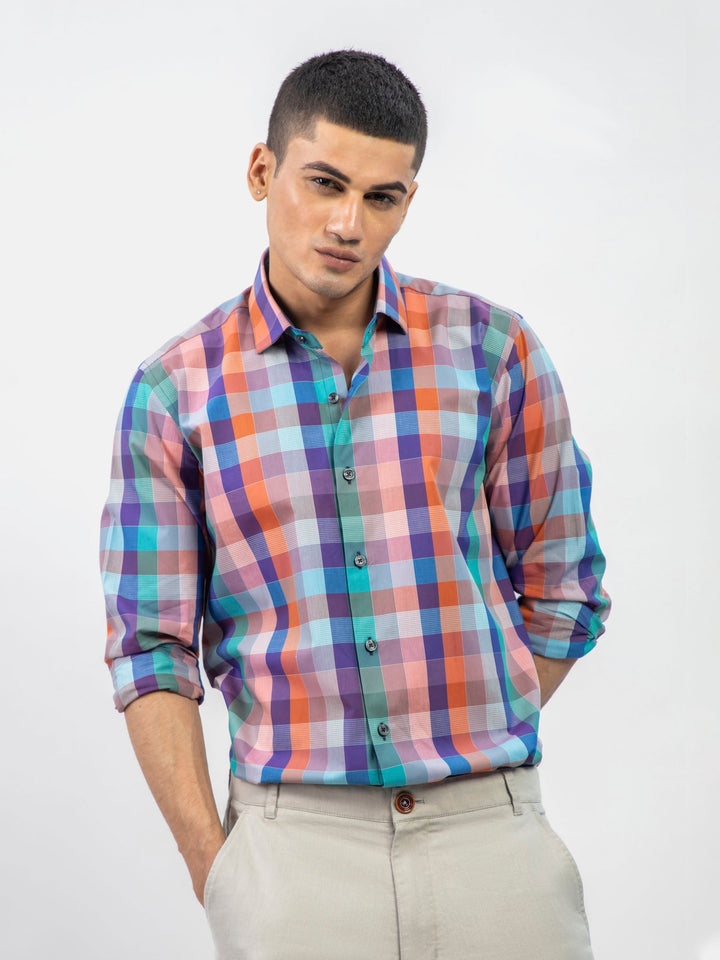 Brumano Ready To Wear Shirts Men 1 Piece Cotton Purple Multi Color Checkered Shirt 0-31-024-5075 - Summer Collection