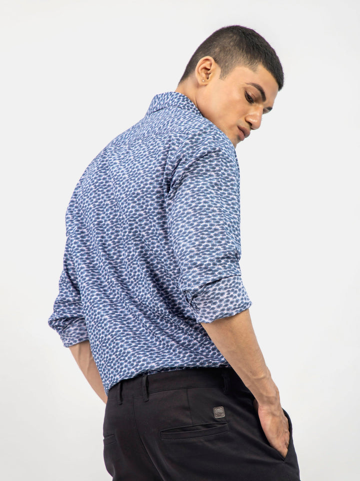 Brumano Ready To Wear Shirts Men 1 Piece Cotton Navy Blue Abstract Printed Shirt With Classic Collar 0-31-024-5095 - Summer Collection